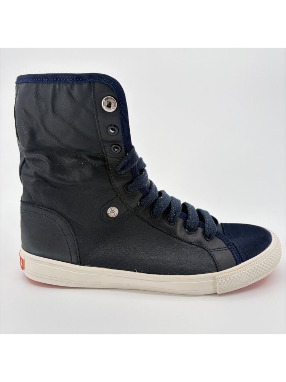 Tory Burch Leather High Womens Size 7 Navy Blue Athletic Lace Up Shoes Sneakers